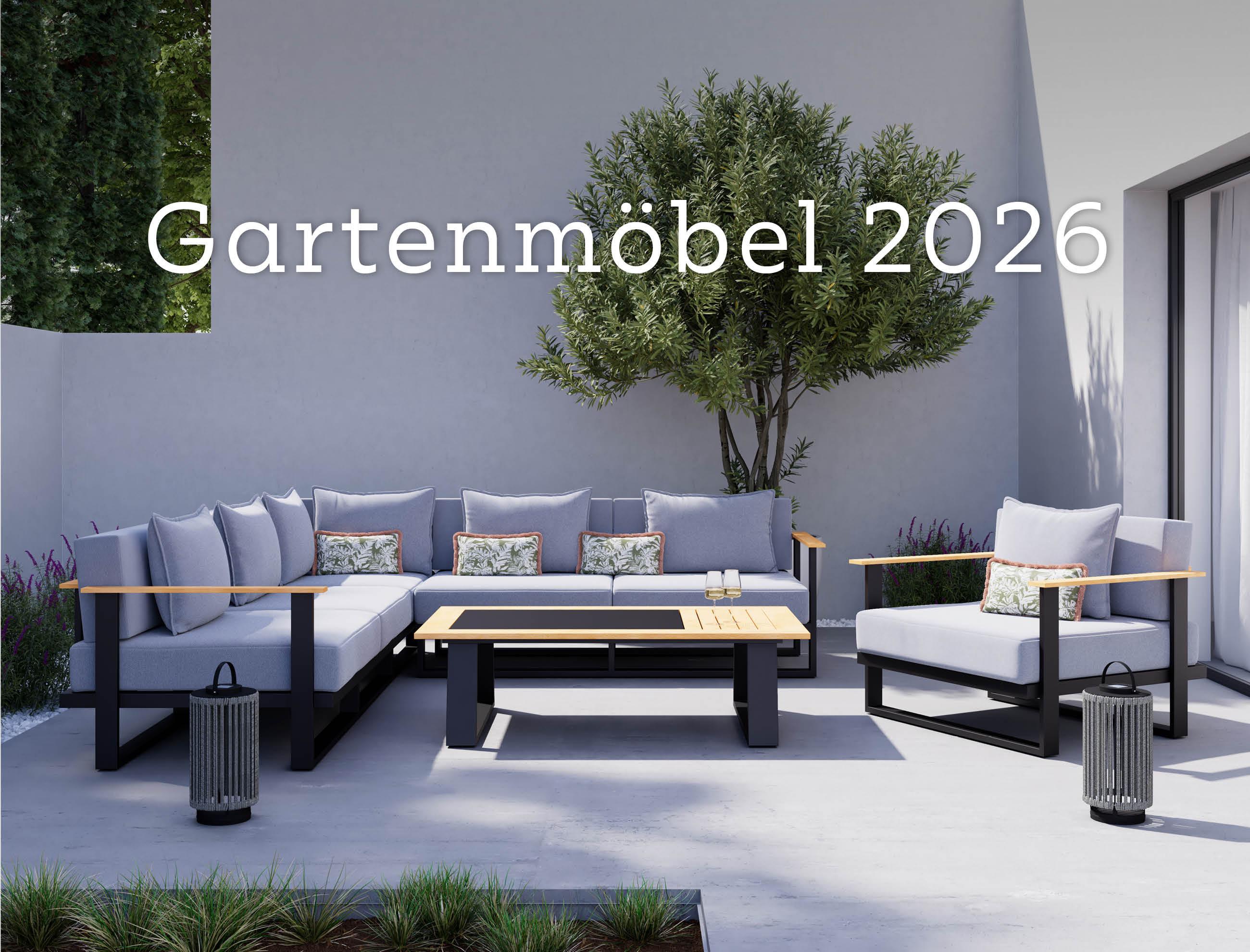 Loungegarnitur mit Tisch und Sessel in Grau, Gartenmöbel 2026, Mobile
