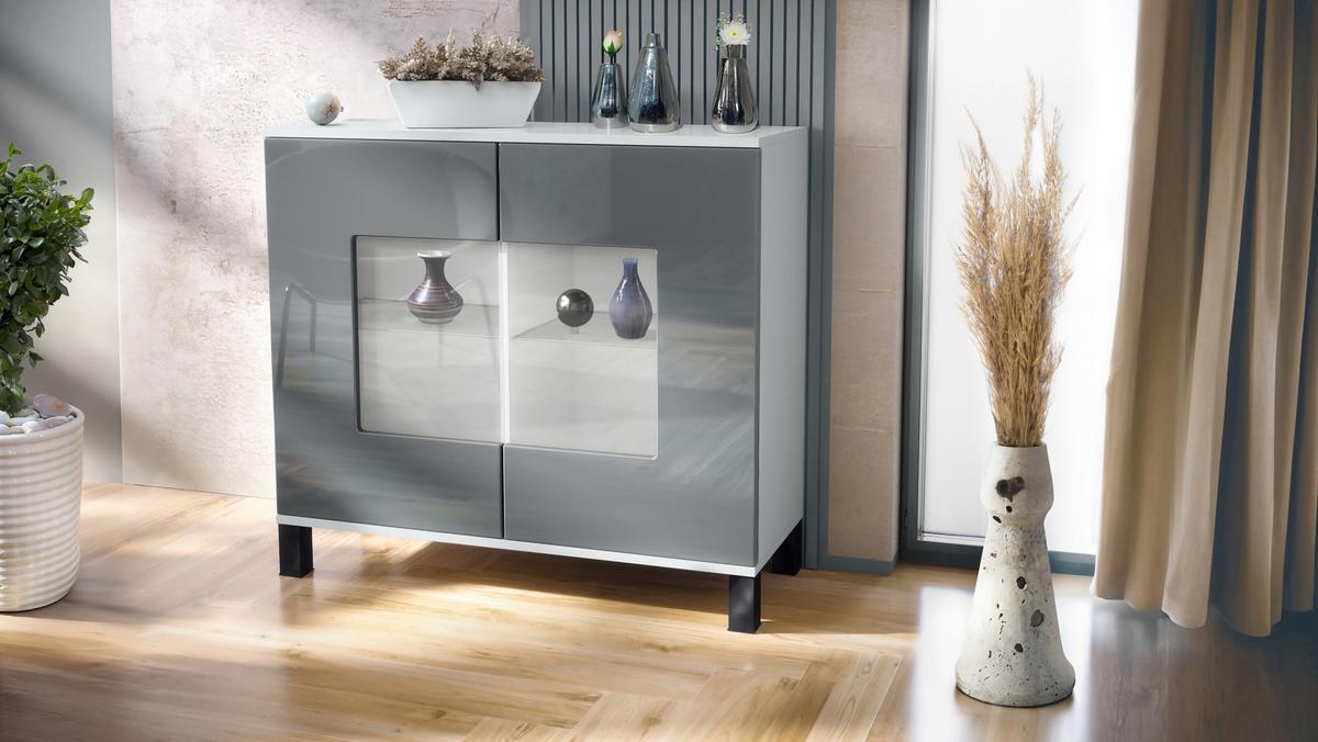 KOMMODE Grömitz Grau Hochglanz - Grau, Holzwerkstoff (92.5/84.5/35cm) - Vladon
