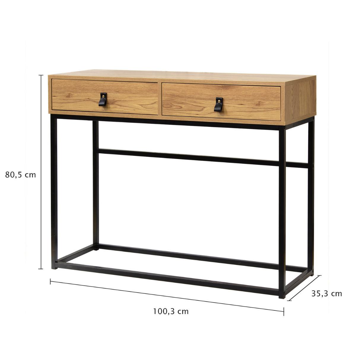 KONSOLE in Eichenoptik mit 2 Schubladen und Metallfüßen L100 cm - JILL - Eschefarben, Holzwerkstoff (36/35.3/80.5cm) - Calicosy