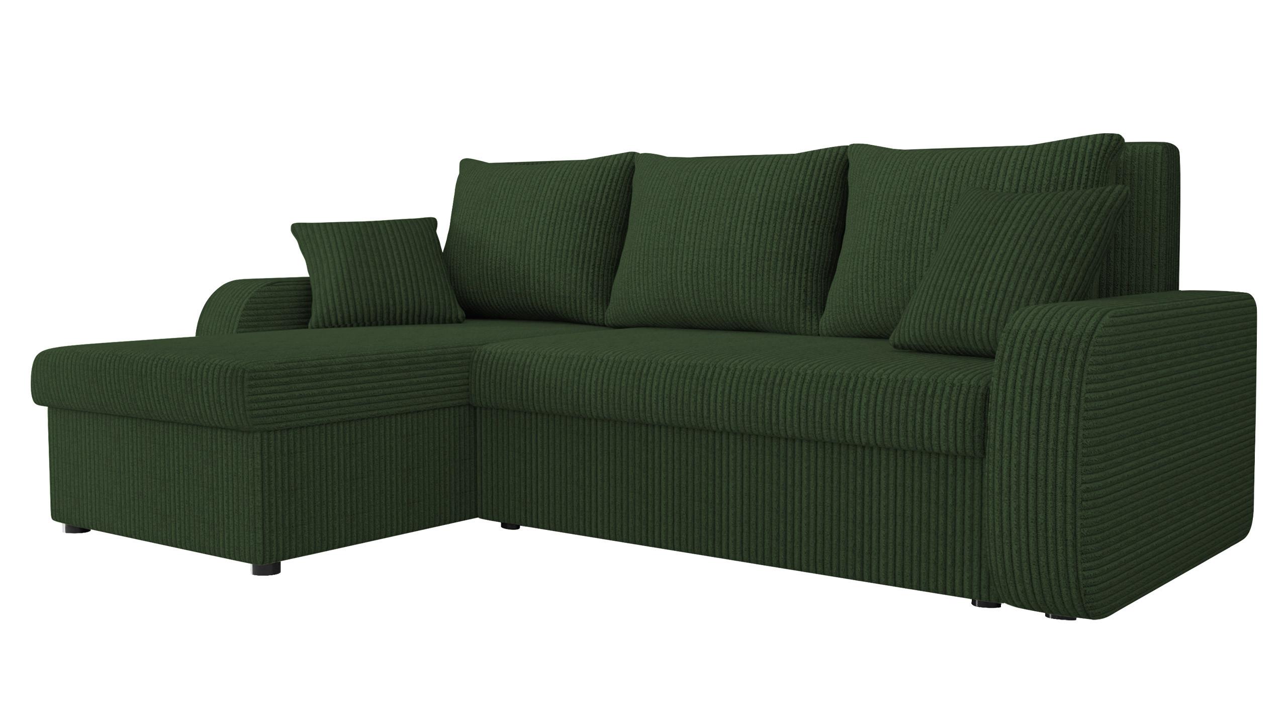 ECKSOFA Kris Cord - Dunkelgrün/Schwarz, Holz/Kunststoff (238/147cm) - MIRJAN24