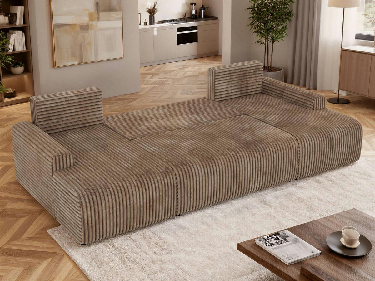 WOHNLANDSCHAFT NESSARO U Braun Cord - Schwarz/Braun, Kunststoff/Textil (312/92/151cm) - MKS