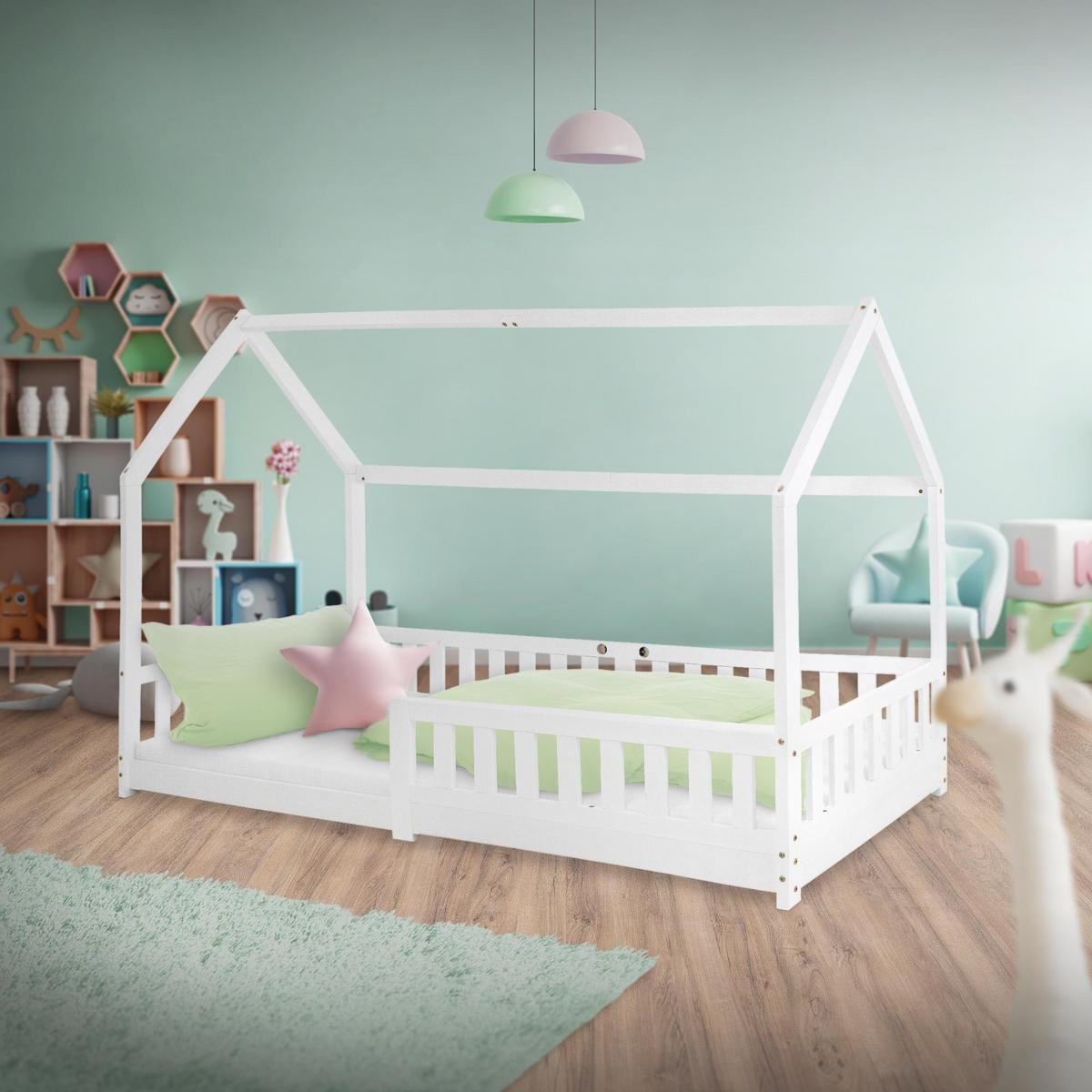 KINDERBETT mit Dach und Matratze 90x200 cm Weiß - Weiß, Holz (90/200cm) - ML-DESIGN