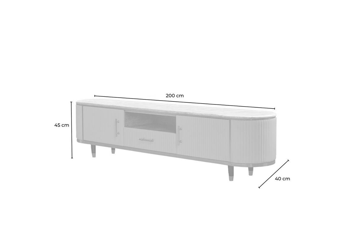 LOWBOARD MARIA Grau Kunstleder, Marmor - Schwarz/Grau, Textil/Metall (200/45/40cm) - KAWOLA