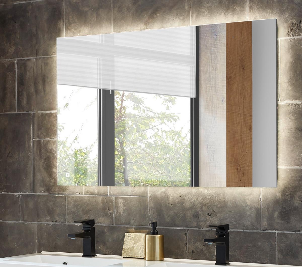 BADSPIEGEL mit LED Beleuchtung und Touchschalter, Wandspiegel 100 cm - Grau, Glas (100/65/3cm) - Furn.Design