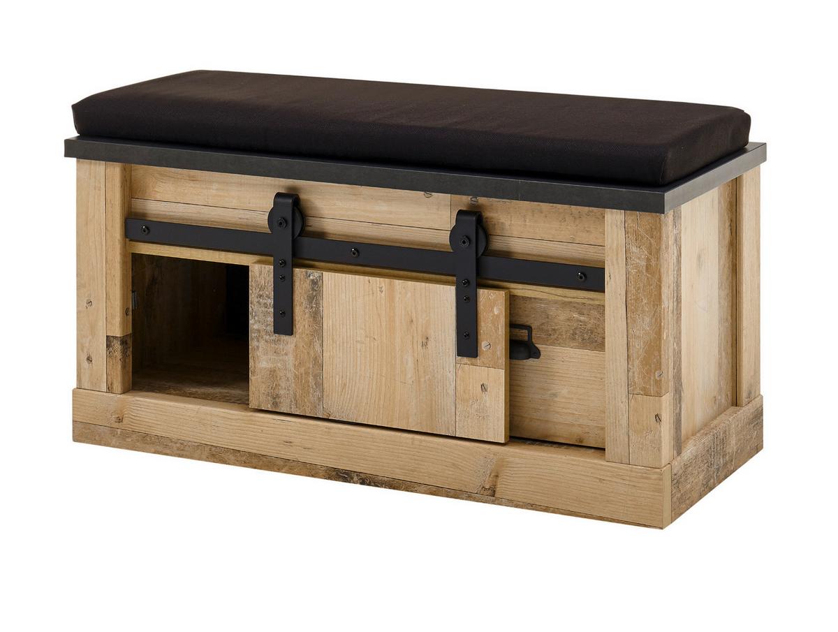GARDEROBE Set 4-tlg. Used Wood Vintage 164 x 200 cm, mit Schiebetür und Soft-Close - Anthrazit/Schwarz, Holzwerkstoff/Metall (164/201/43cm) - Furn.Design