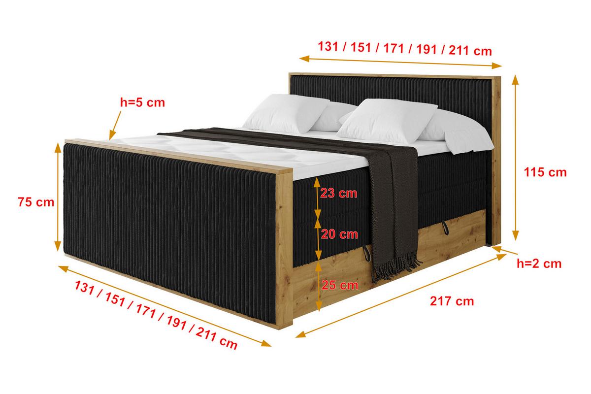 BOXSPRINGBETT LOLLI9 -Z-KING 140x200 - H3/H4 Schwarz - Schwarz, Holzwerkstoff (140/200cm) - ALTDECOR