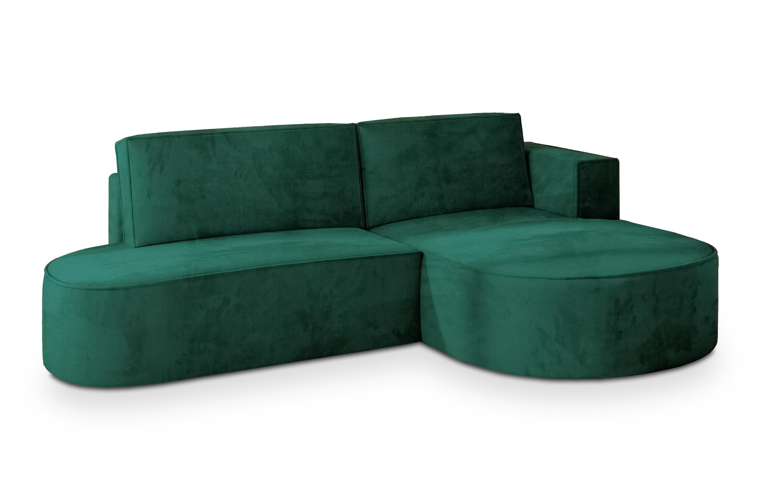 ECKSOFA CORTIO M R-S Grün Velours-Stoff mit Schlaffunktion - Grau/Grün, Holz/Kunststoff (265/174cm) - MASSENO