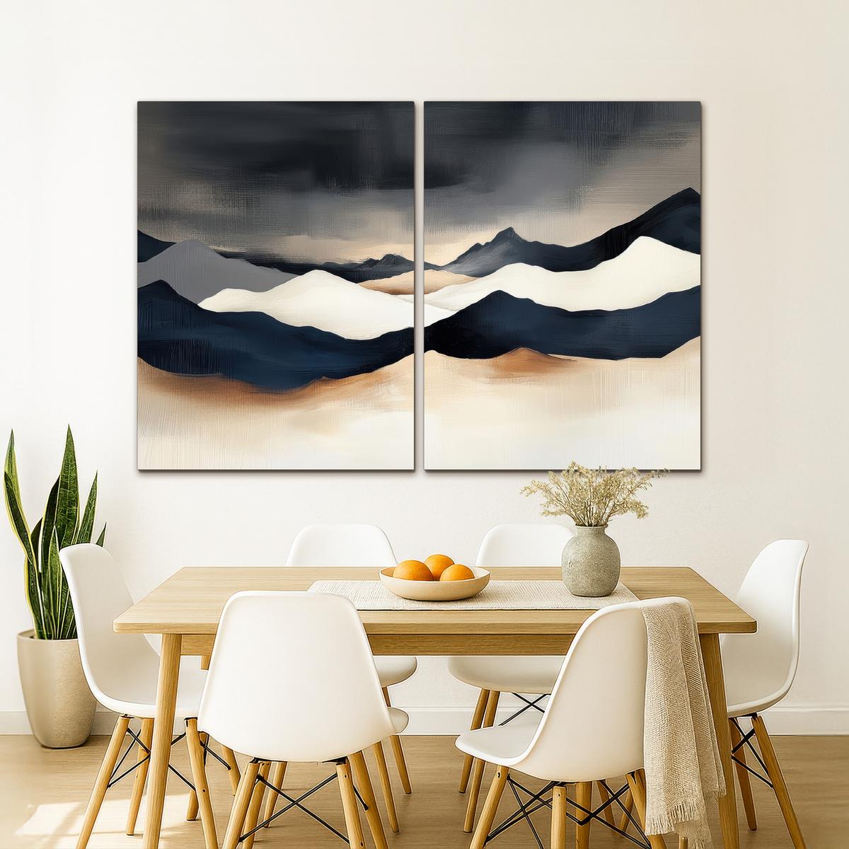 LEINWANDBILD 2er Set Landschaft - Abstrakt - Modern 180x120 cm - Dunkelblau, Textil (180/120cm) - MuchoWow