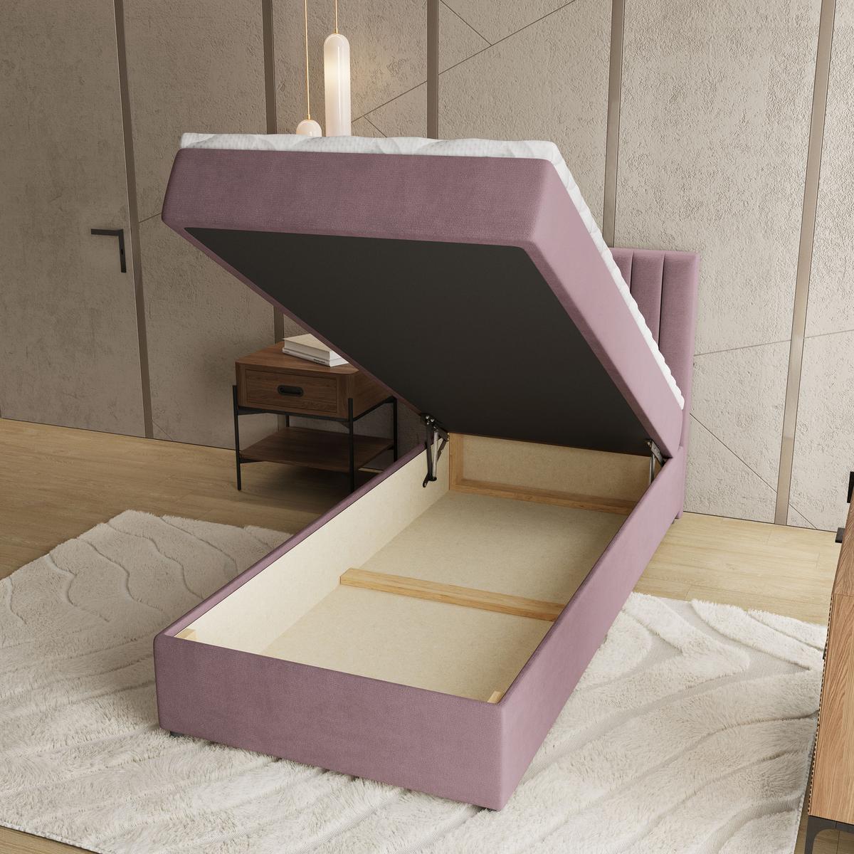 BOXBETT BRESEL 90 90x200 cm mit Matratze und Topper, H2+H3 - Rosa - Rosa, Holz (90/200cm) - MASSENO