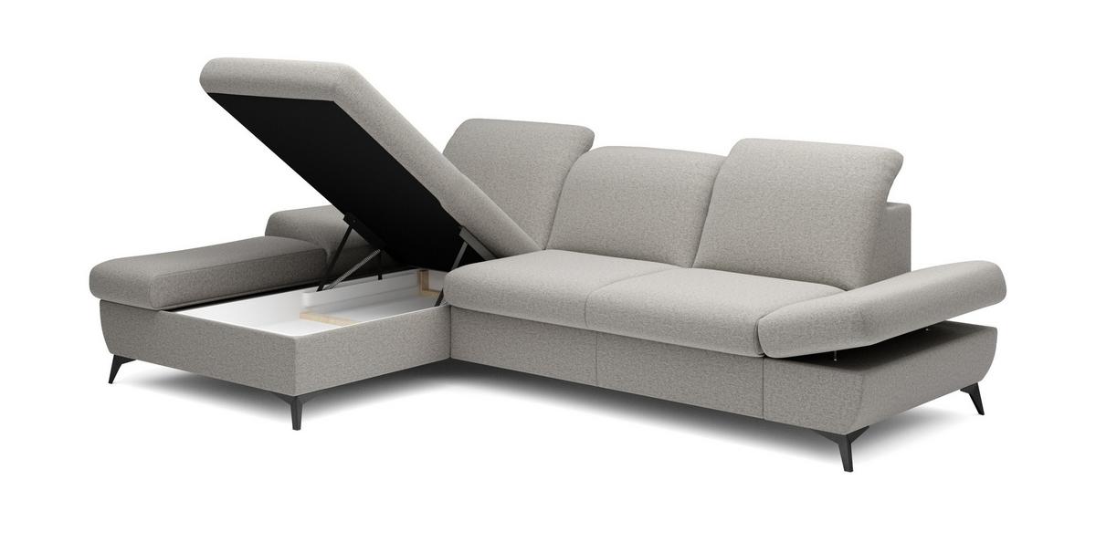 ECKSOFA FELICE L-S Beige Geflochtener Stoff mit Schlaffunktion - Hellgrau, Holz (284/166cm) - MASSENO