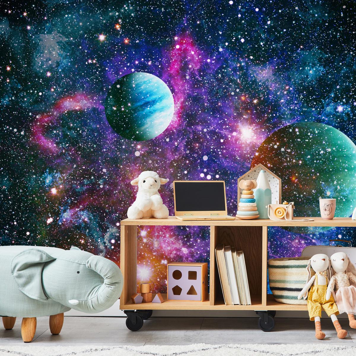 FOTOTAPETE für Schlafzimmer Bunte Planeten Sternenhimmel Kosmos 500x350 - Rot/Violett, Papier (500/350cm) - Muralo