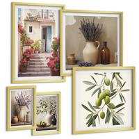 BILDER SET 5er Set - 50x50 cm & 20x30 cm & 40x60 cm Goldrahmen - Oliven in Keramikgrau - Goldfarben, Kunststoff (40/60cm) - TULUP