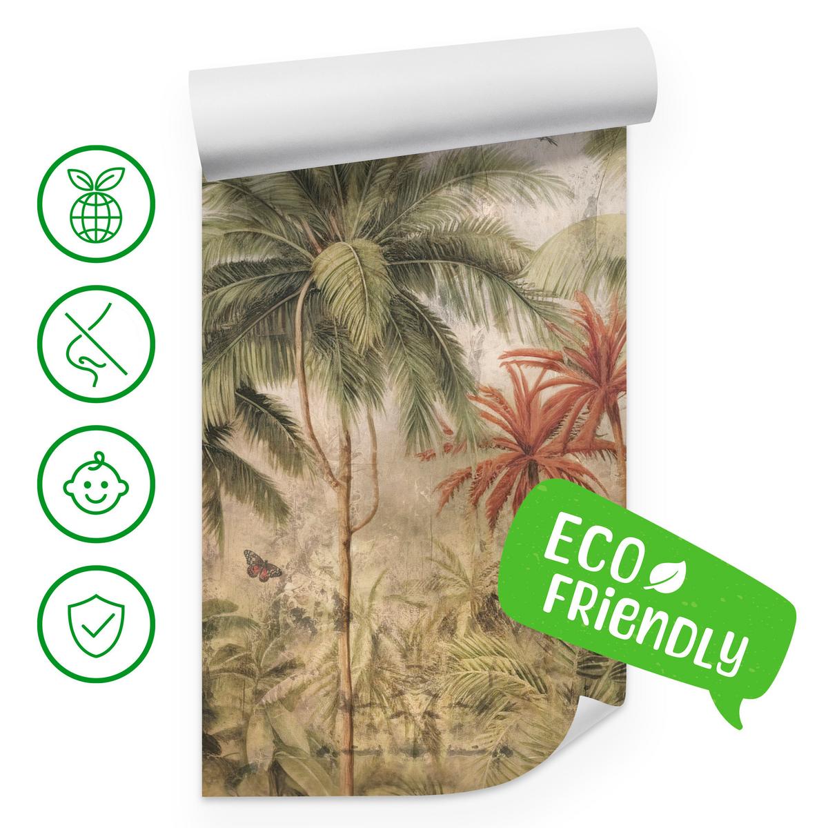 FOTOTAPETE Dschungel Tropische Pflanzen Beton Vintage 450x315 - Beige/Orange, Papier (450/315cm) - Muralo