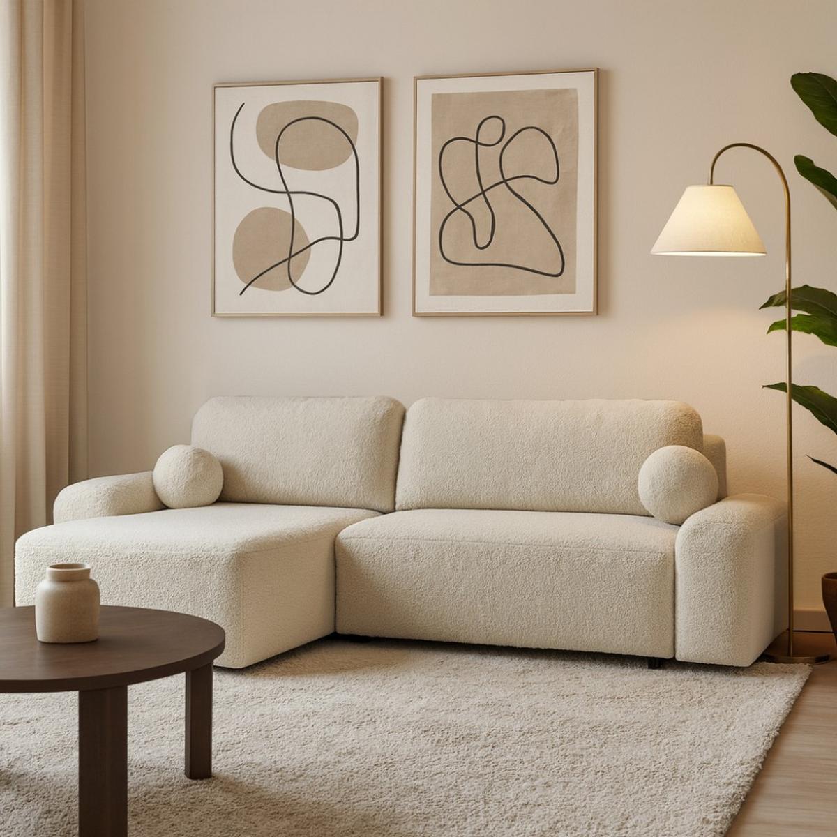 ECKSCHLAFSOFA Noel mit universelle Ottomane, Beige - Beige/Schwarz, Textil (280/163cm) - Beautysofa