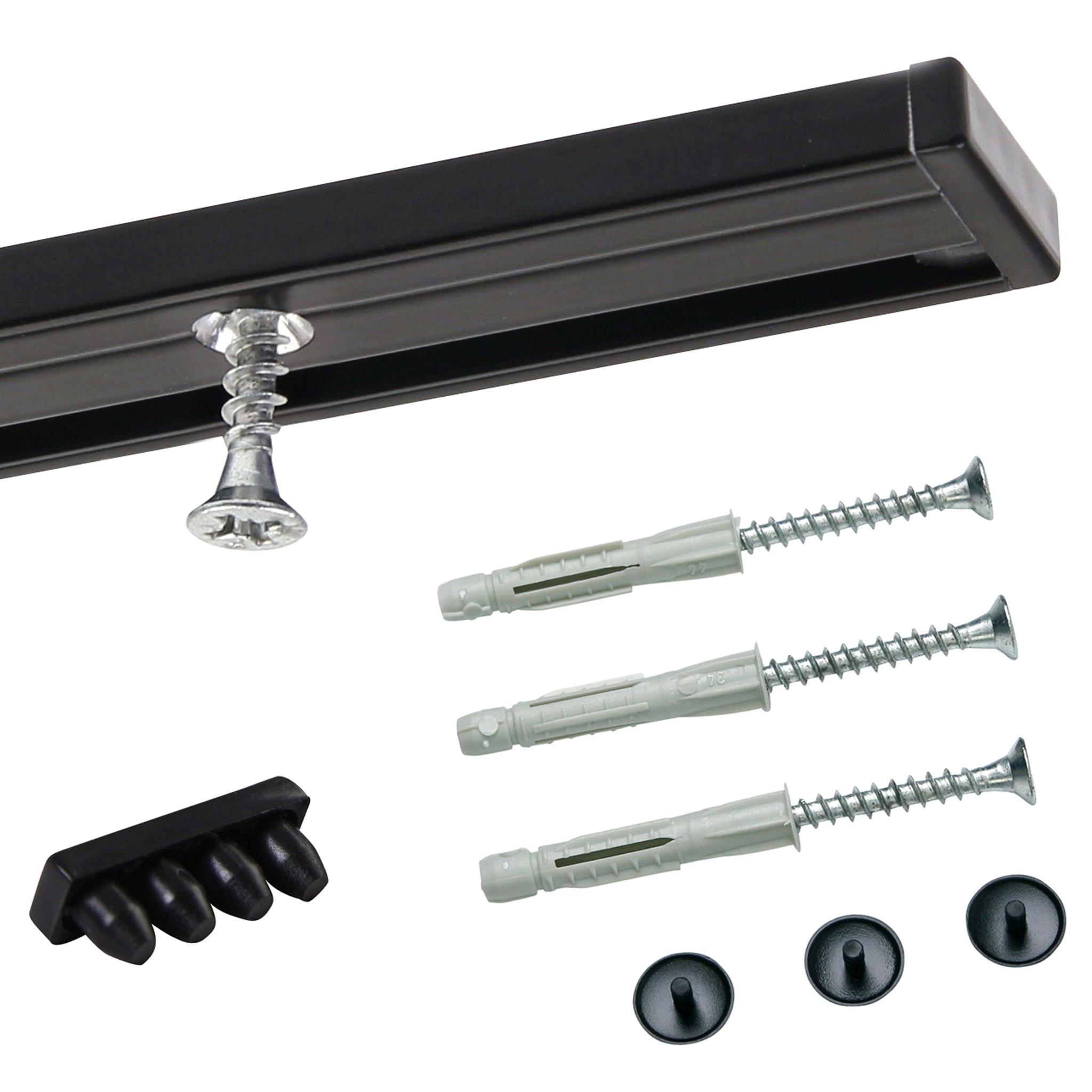 GARDINENSCHIENE auf Maß 1-lauf Deckenmontage Minimal 210cm - Schwarz, Metall (210cm) - Deco-Raum