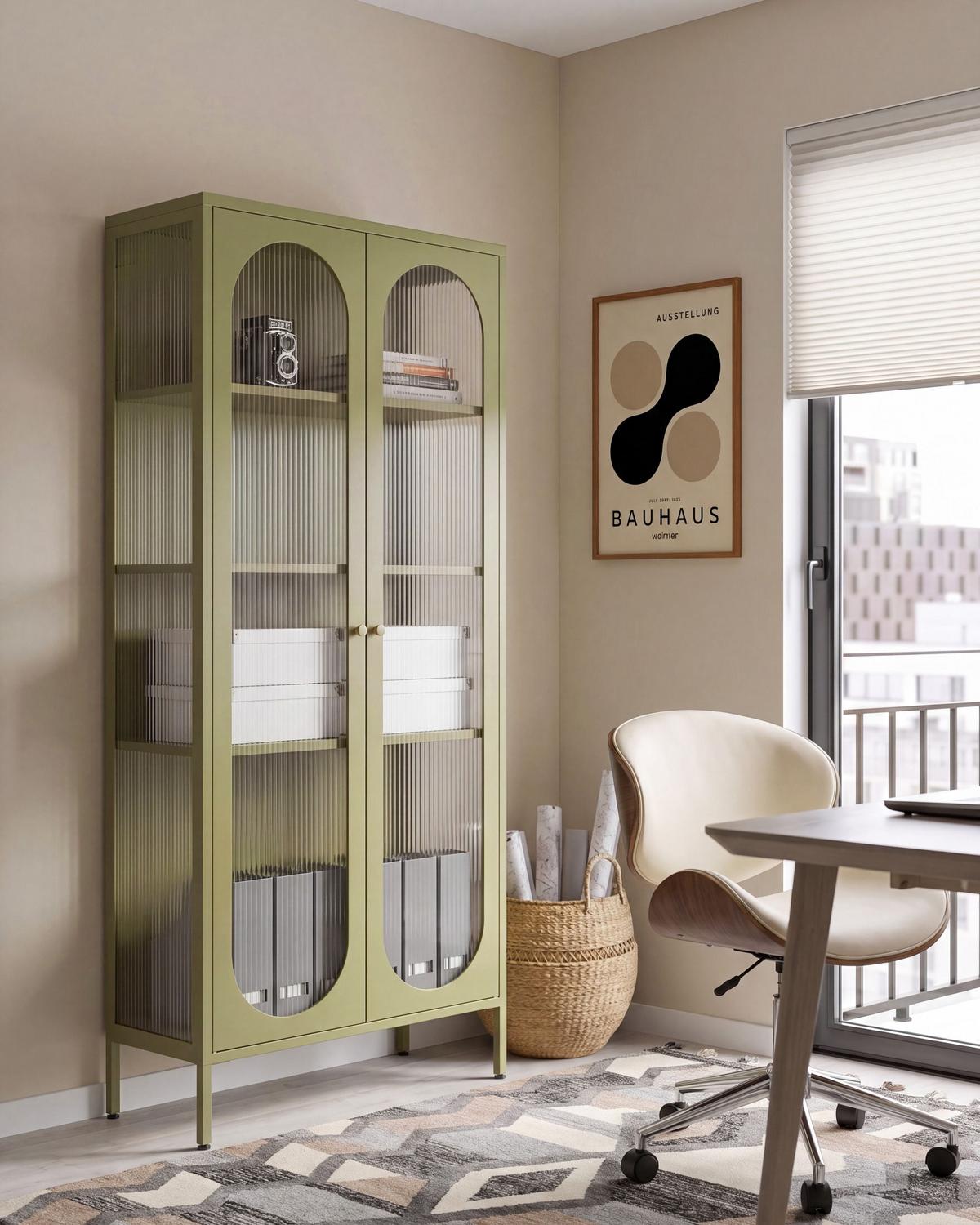 VITRINE mit Glastüren Metall 80 cm Grün Foxton - Grün, Metall (80/181/35cm) - Beliani