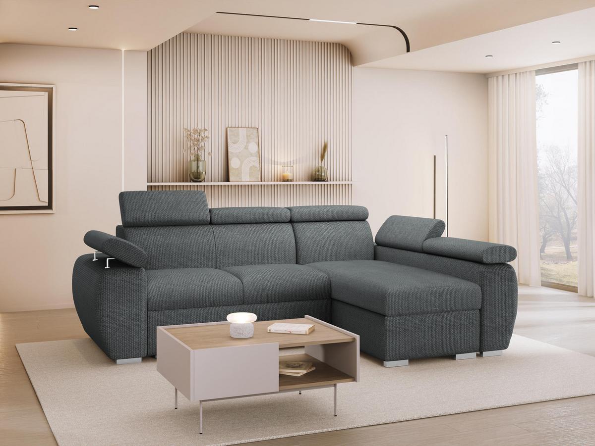 ECKSOFA Boston Mini, Seite: Rechts - 2R+LC - Chromfarben/Blaugrau, Holz/Textil (255/170cm) - MIRJAN24