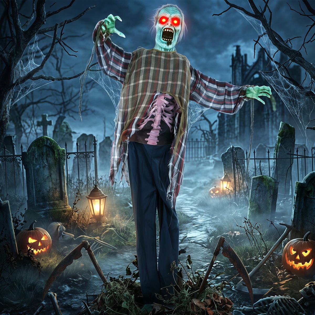 ANIMIERTER-ZOMBIE Metall Polyesterfaser Rot - Rot, Kunststoff (18/170/60cm) - HOMCOM