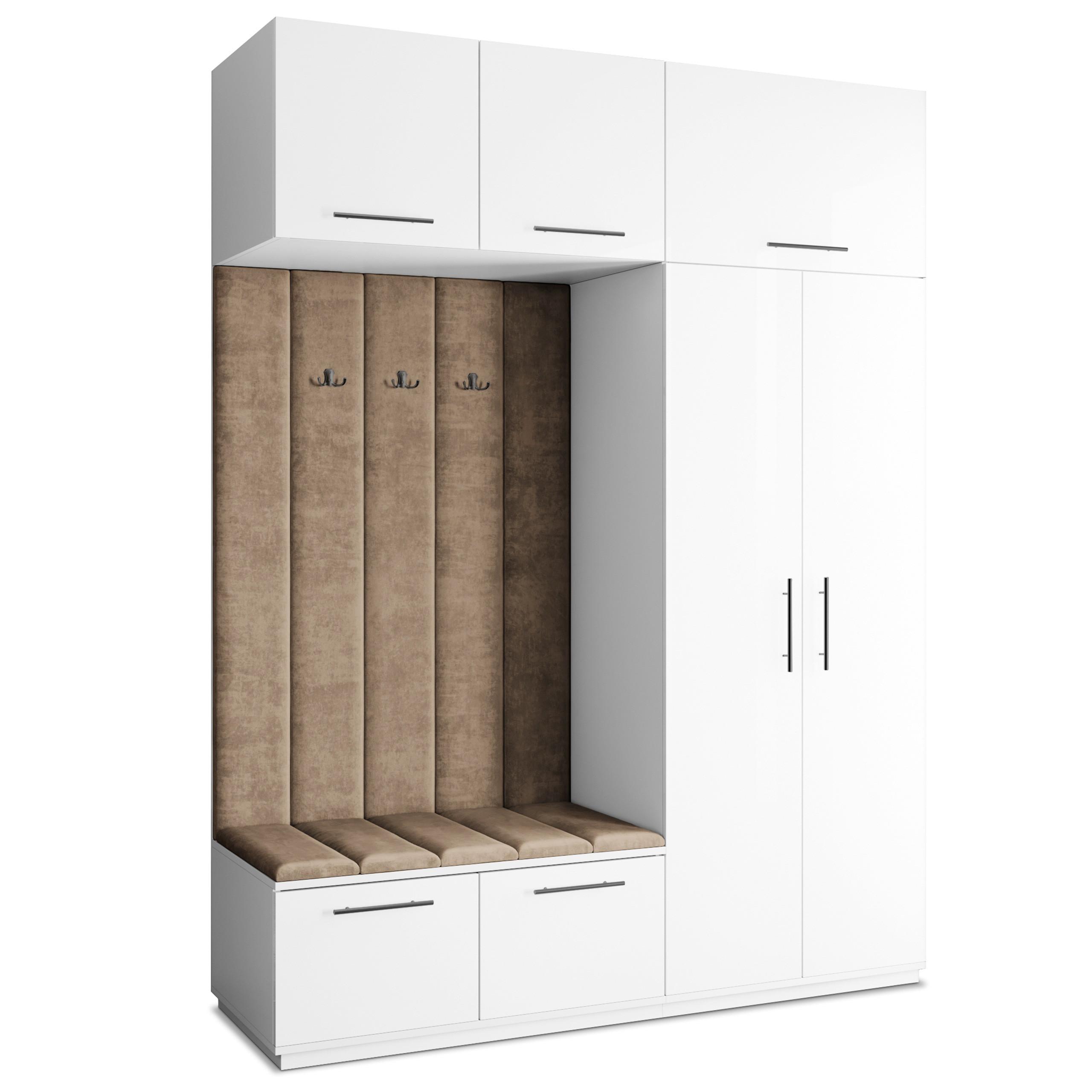 GARDEROBENSCHRANK REMA 180/240/60 cm Modern Garderobe-Set Weiß - Weiß/Mokka, Holzwerkstoff (180/240/60cm) - MASSENO