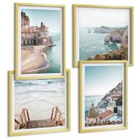 BILDER SET 4er Set - 50x50 cm & 40x60 cm Goldrahmen - Sommerliche Strandansichten in Pastellfarben - Goldfarben, Kunststoff (50/50cm) - TULUP