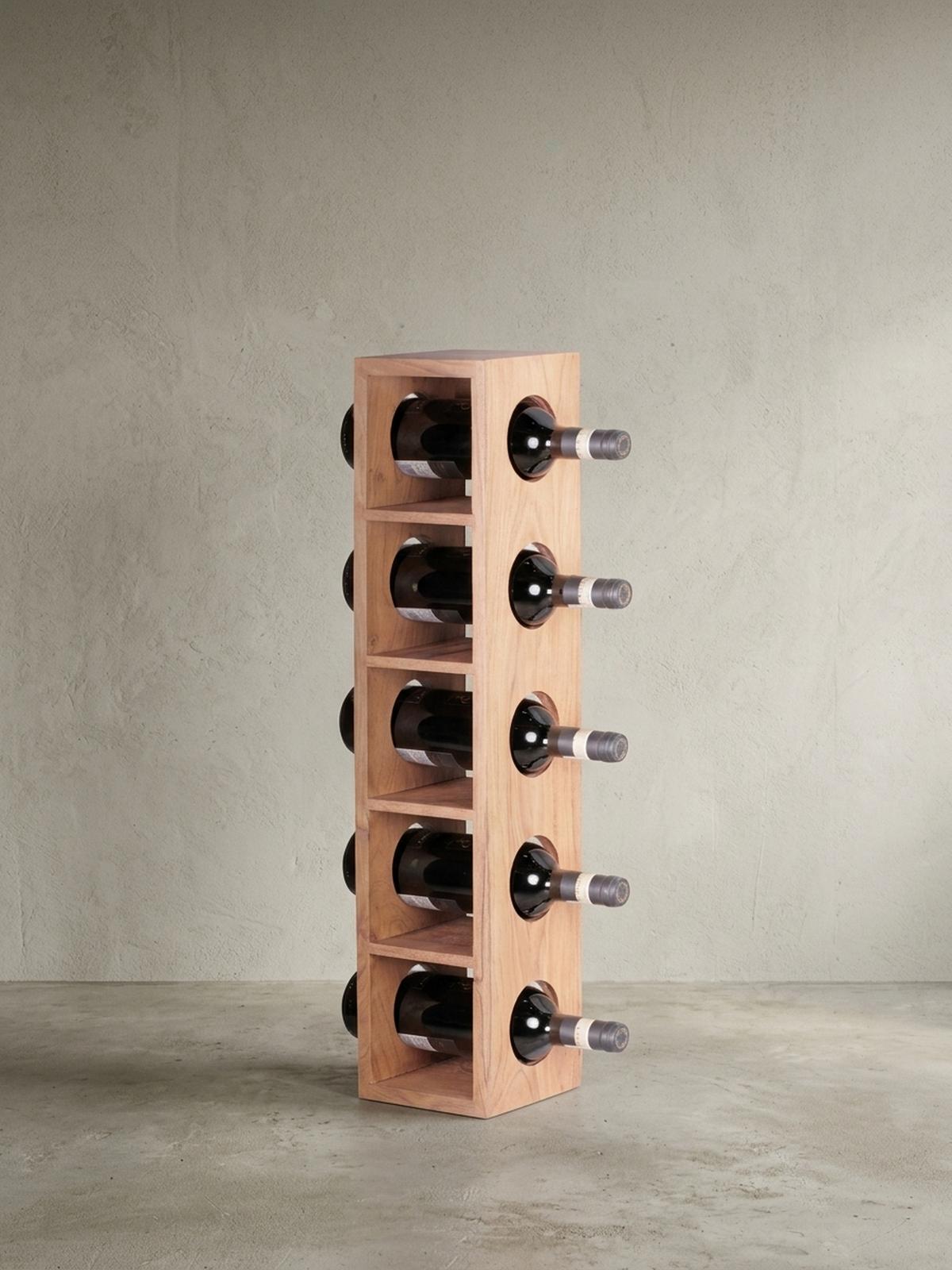 WEINREGAL Massivholz mit 5 Fächern Wandmontage Edelholz-Optik, Beige 70 cm - Beige, Holz (15/70/15cm) - KADIMA DESIGN