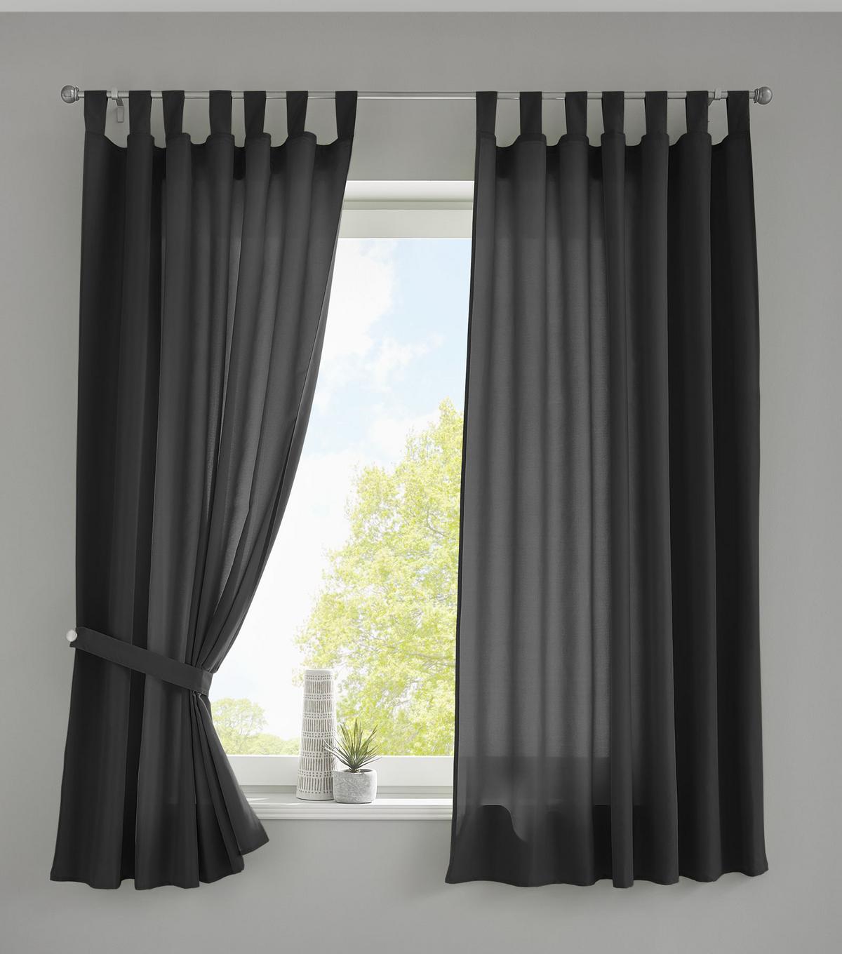 VORHANG 2ER SET POTSDAM HxB 175x140 cm Schwarz - Schwarz, Textil (140/175cm) - Gardinenbox