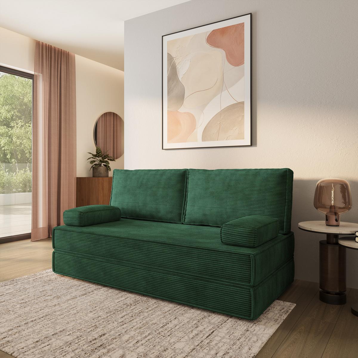 BETTSOFA SILAR aus Schaumstoff Kordstoff Grün Schlaffunktion - Grün, Textil (170/86/80cm) - MASSENO