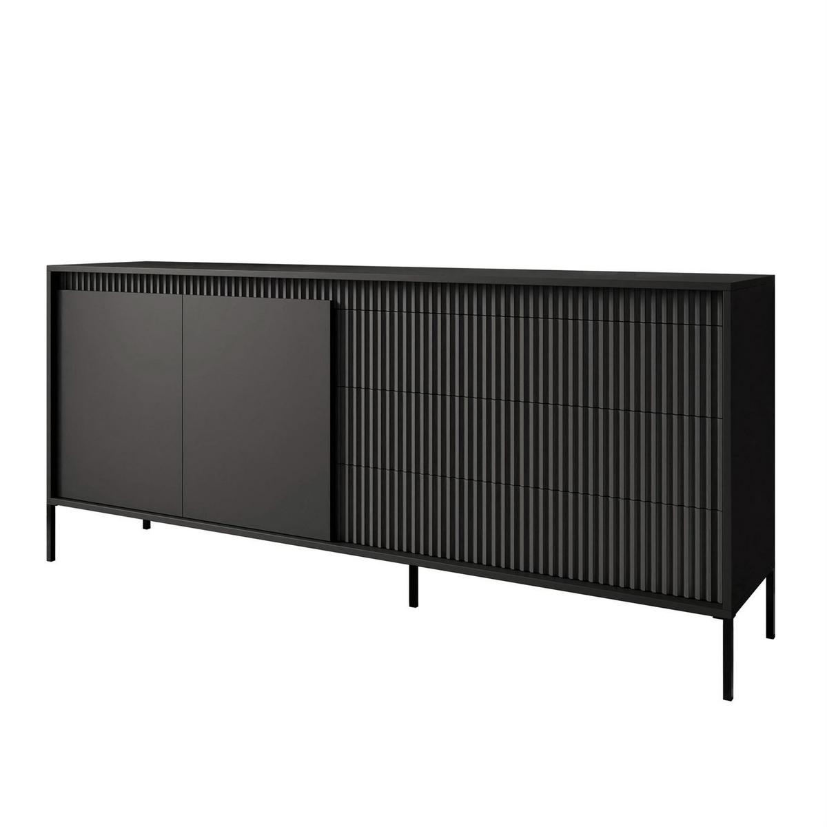 SIDEBOARD YASUMI 187 2D3S mit Schubladen schwarz matt - Schwarz, Holzwerkstoff (187.1/81.4/39.5cm) - Lookway