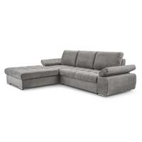 ECKSOFA SANDRO Grau Geflochtener Stoff mit Schlaffunktion - Grau, Holz (277/201cm) - MASSENO