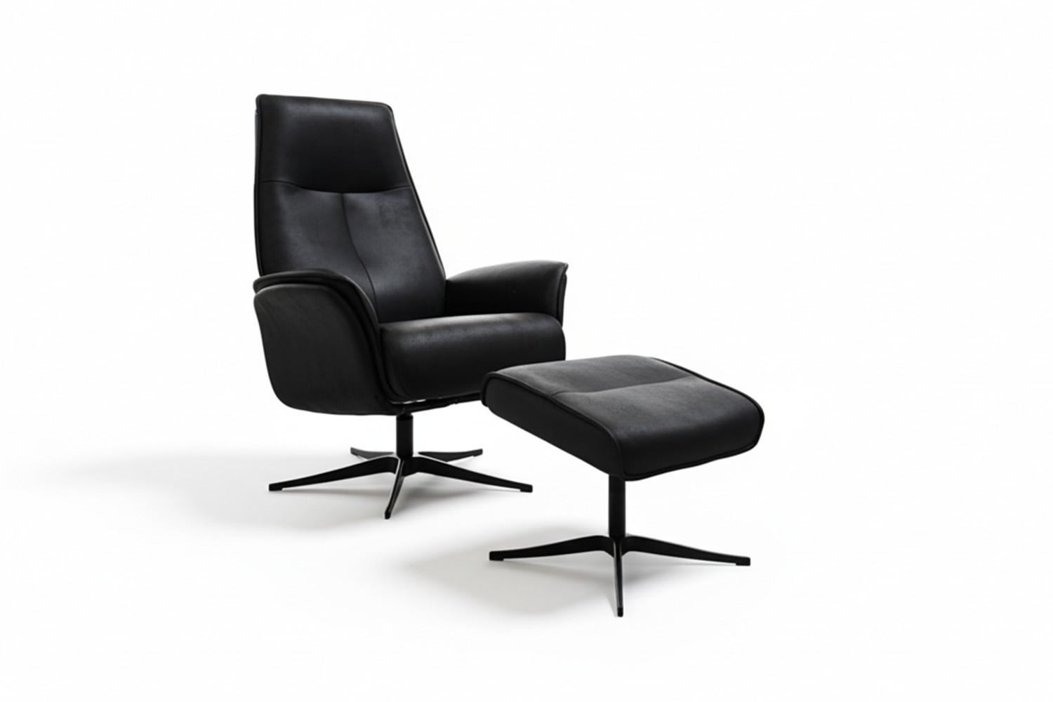 RELAXSESSEL JOSIANE Schwarz Lederfaserstoff Relaxfunktion - Schwarz, Leder/Metall (78/107/87cm) - KAWOLA
