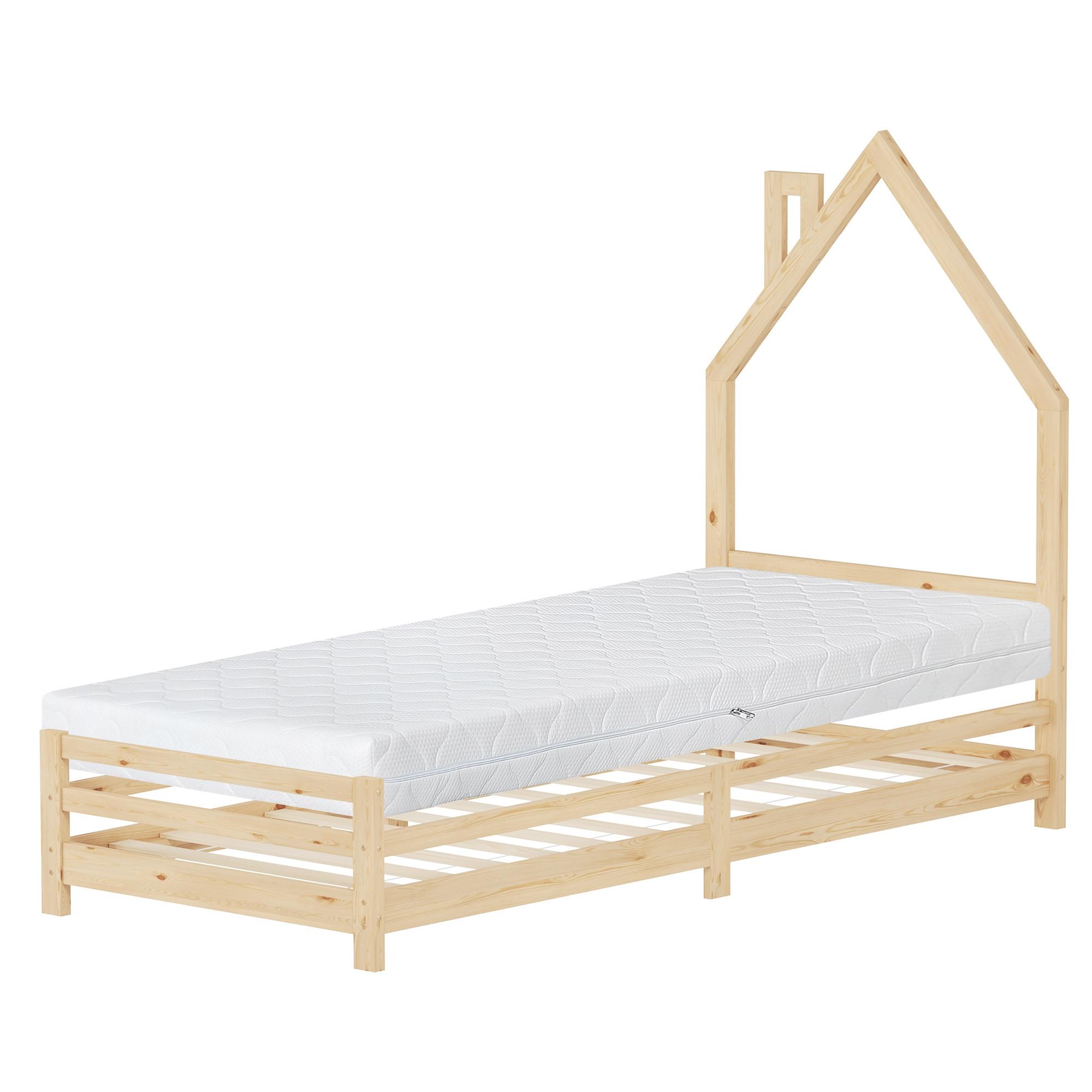 KINDERBETT Haus 90x200 cm mit Matratze Natur Kiefernholz - Naturfarben, Holz (90/200cm) - ML-DESIGN