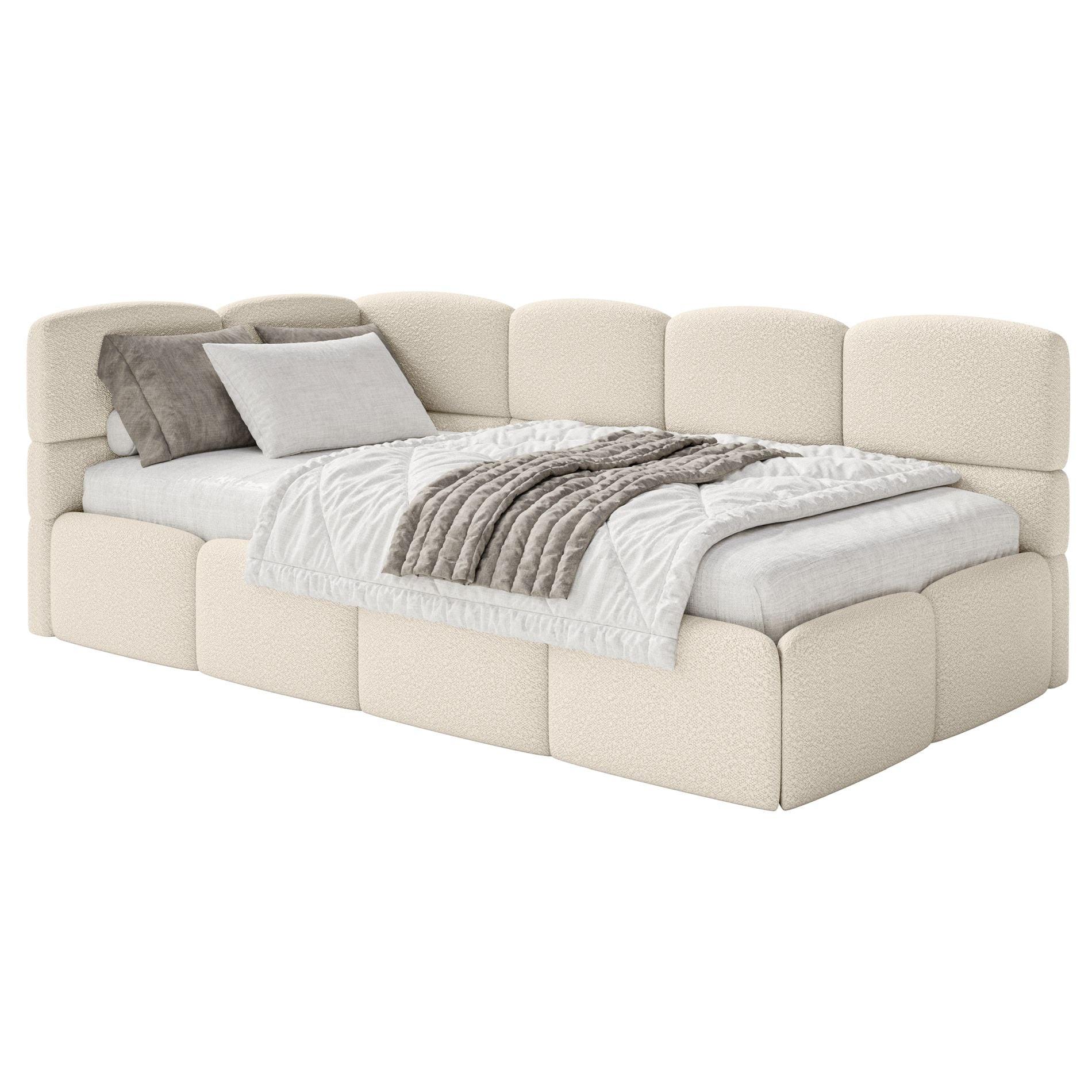 JUGENDBETT Cloudy links mit Matratze Bouclé Hellbeige - Ecru, Kunststoff/Textil (90/200cm) - Selsey