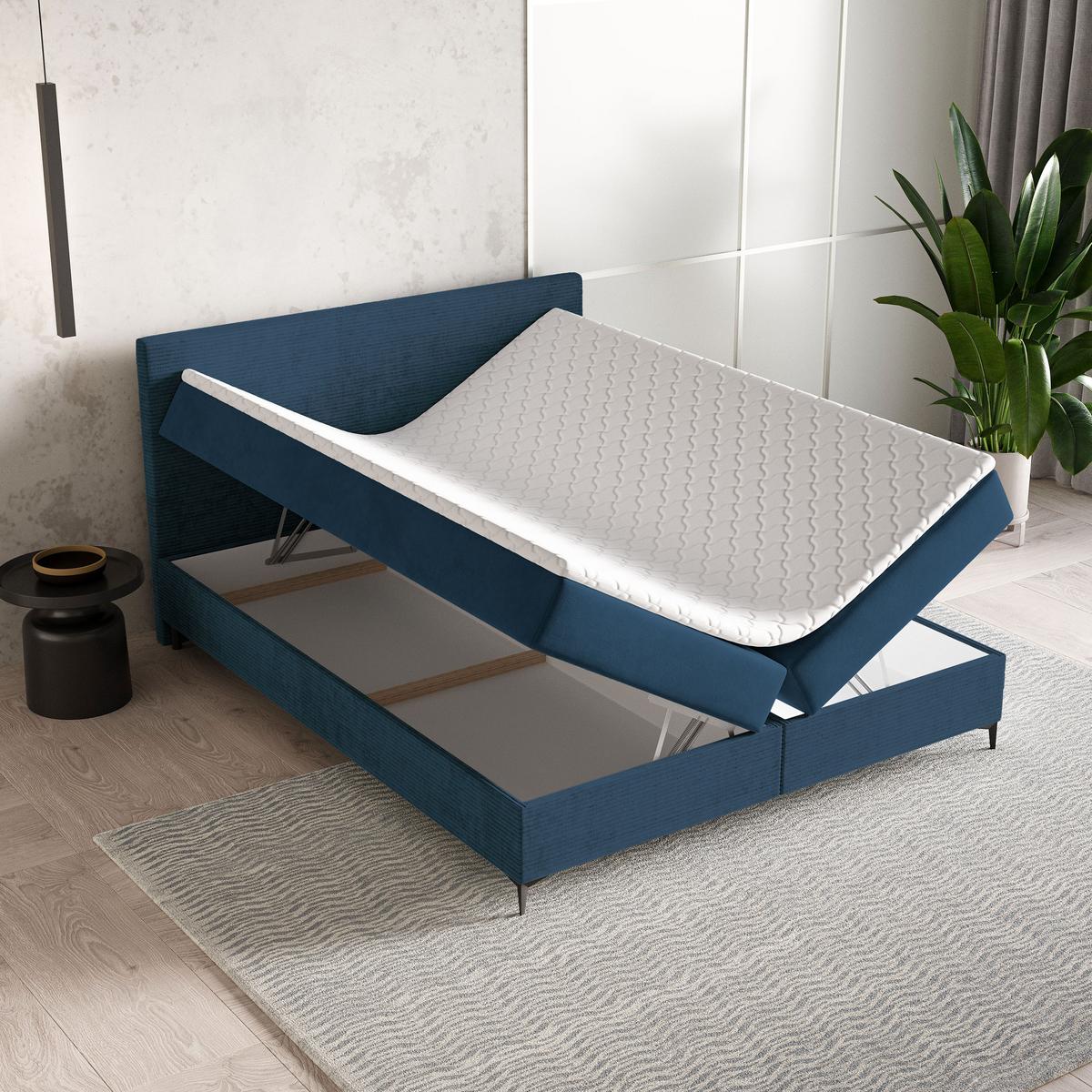 BOXBETT TORREL 160x200 cm mit Matratze und Topper - Blau - Blau, Holz (160/200cm) - MASSENO