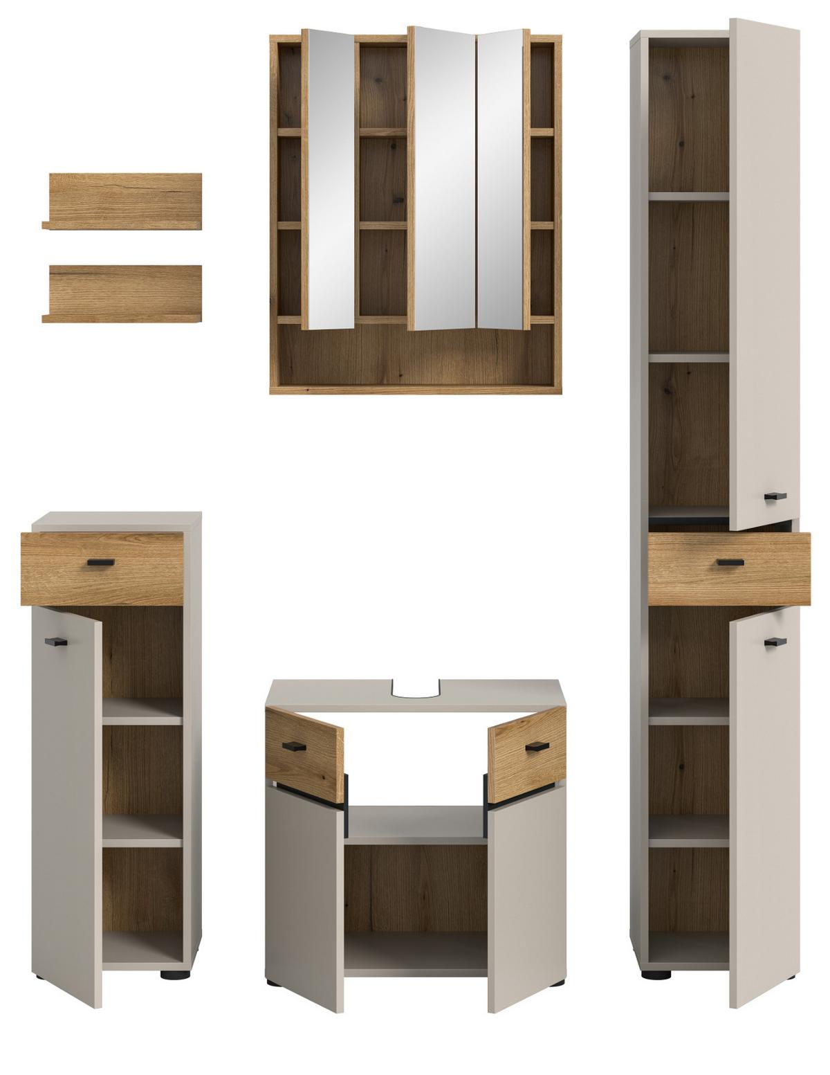 BADMÖBEL-SET Kaschmir, Evoke Eiche 6-teilig 154 cm, Komplettset mit viel Stauraum - Kaschmir/Eichefarben, Glas/Holzwerkstoff (154/191/35cm) - Inn.Furn
