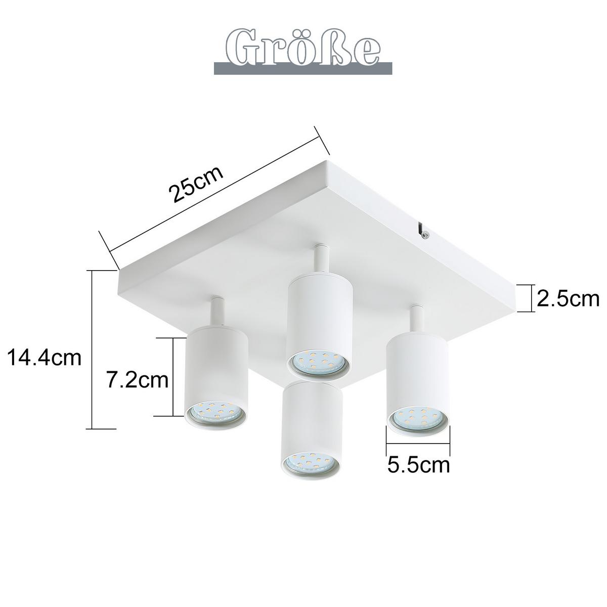 DECKENSTRAHLER Baunach 4-flammig 25/25/14.4 cm - Weiß, Metall (25/25/14.4cm) - Nettlife