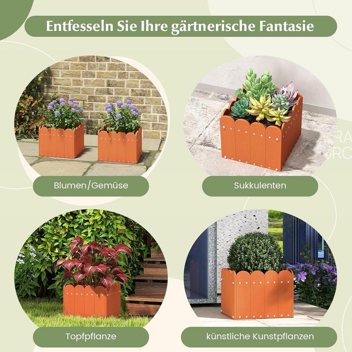 BLUMENKUBEL 2er-Set Orange - Orange, Kunststoff (25cm) - COSTWAY