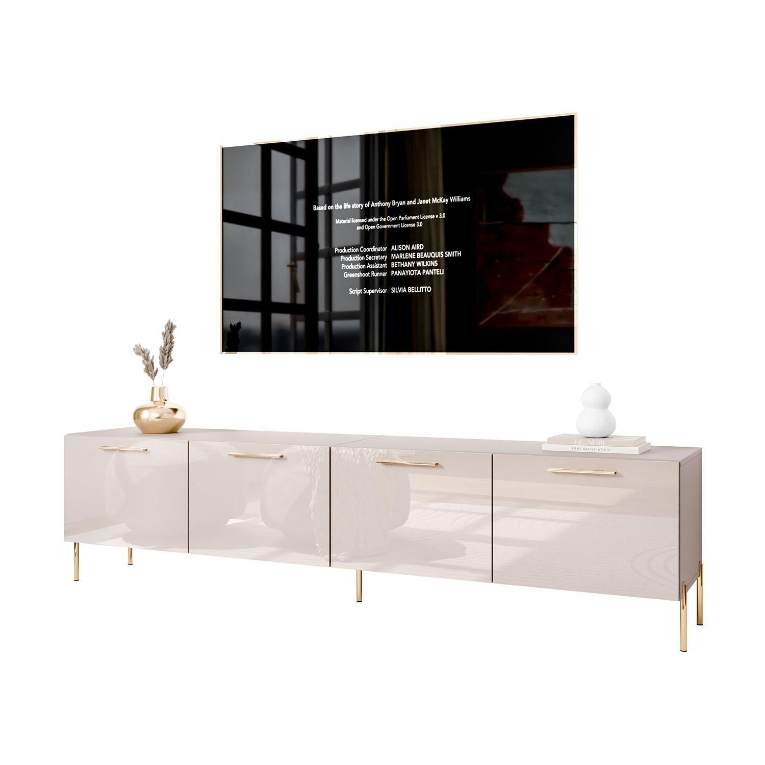 TV-ELEMENT AURA 200 KASCHMIR Hochglanz auf geraden goldenen Beinen + LED - Kaschmir/Goldfarben, Holzwerkstoff (200/50/40cm) - Lookway