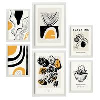 POSTER Set Mit 6 In Schwarzer Tinte Früchte Künstlerische Und Abstrakte Drucke Für Innenarchitektur A3 & A4 Weißer Rahmen - Weiß, Papier (29/3cm) - Nacnic