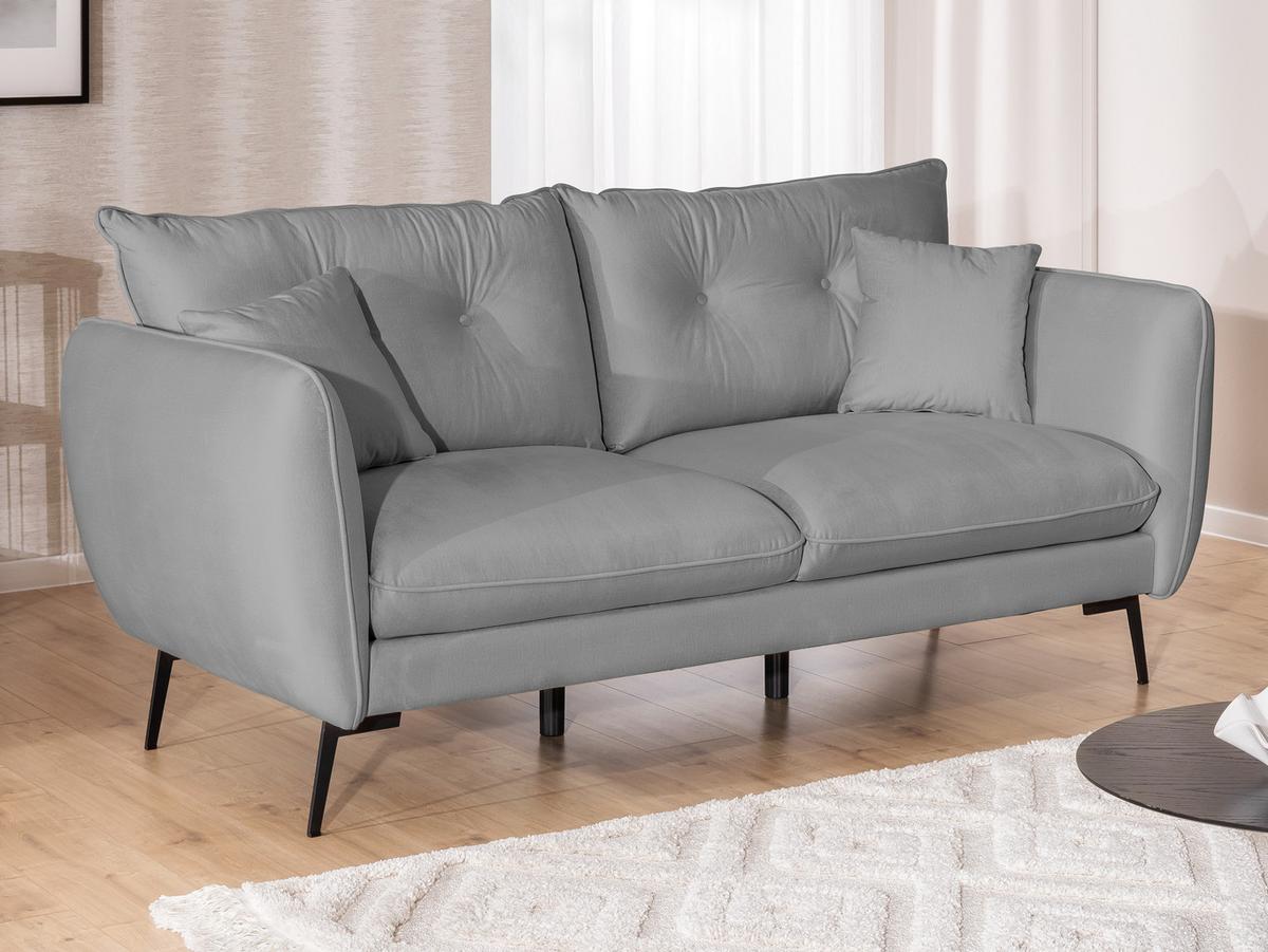 3-SITZER-SOFA Nordloft Hellgrau Samt - Hellgrau/Schwarz, Holz/Textil (204/86/100cm) - S-Style Möbel