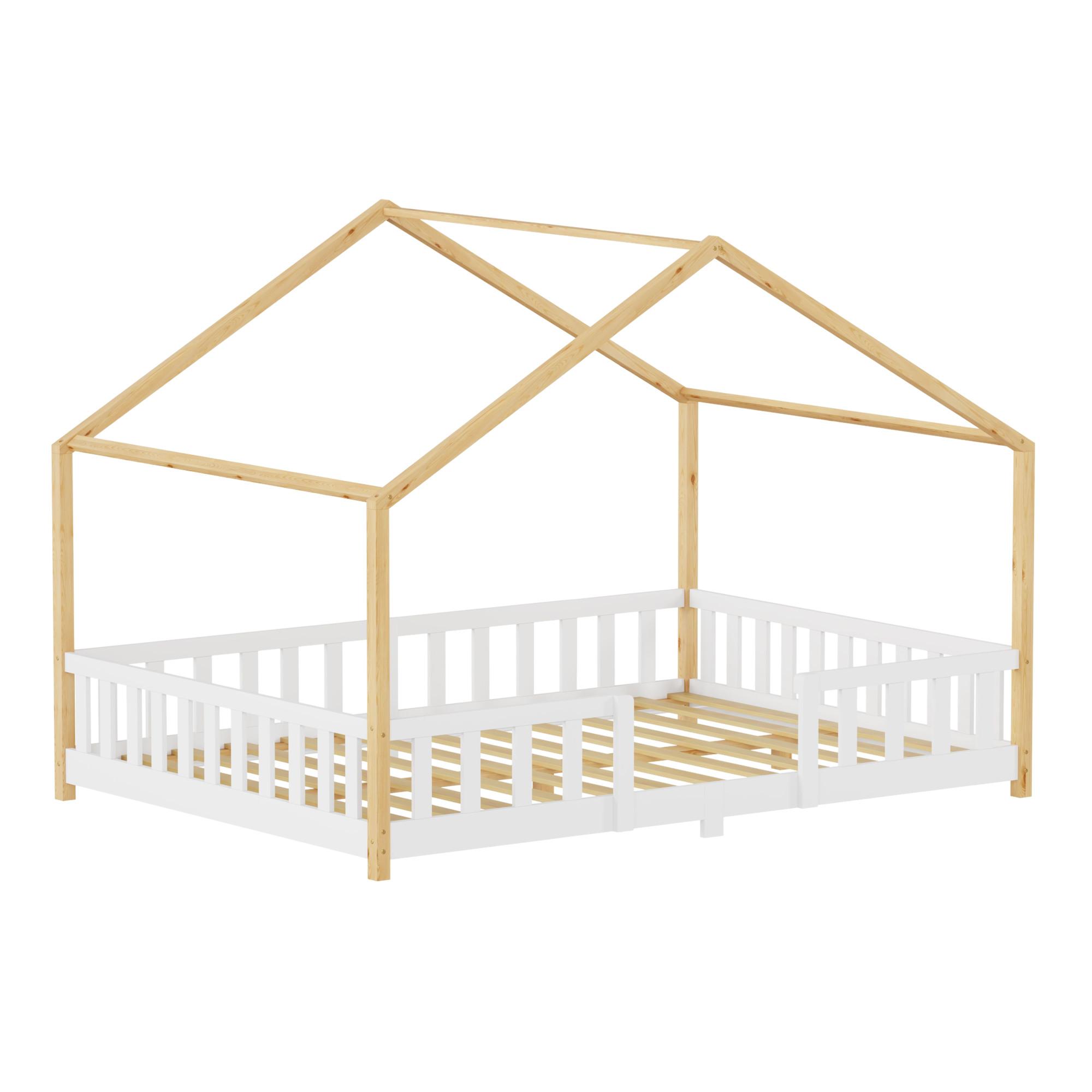 HAUSBETT Treviolo - Weiß/Naturfarben, Holz (120/200cm) - [en.casa]