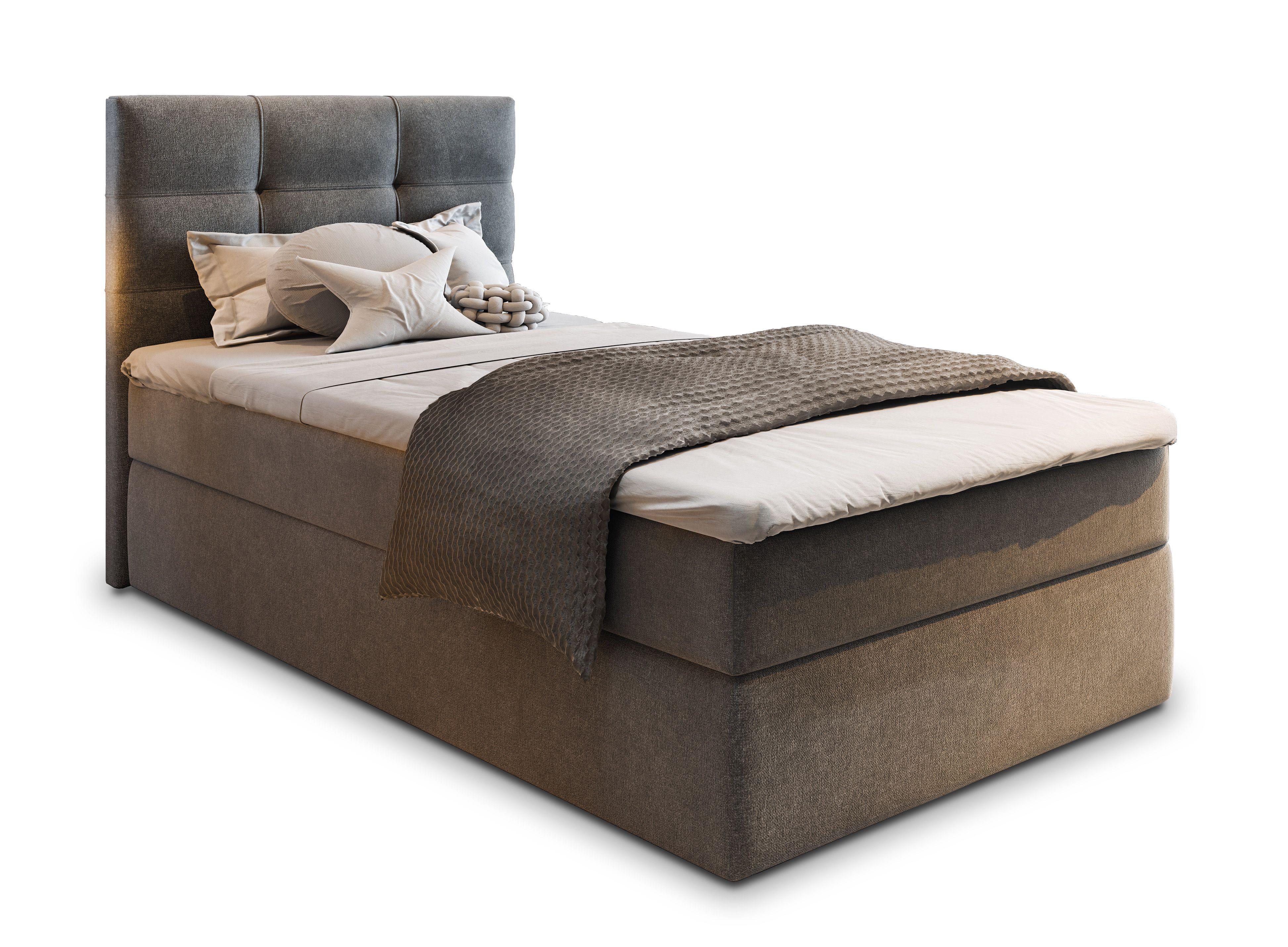 BOXBETT GLOS 90 90x200 cm mit Matratze und Topper, H2+H3 - Grau - Grau, Holz (90/200cm) - MASSENO