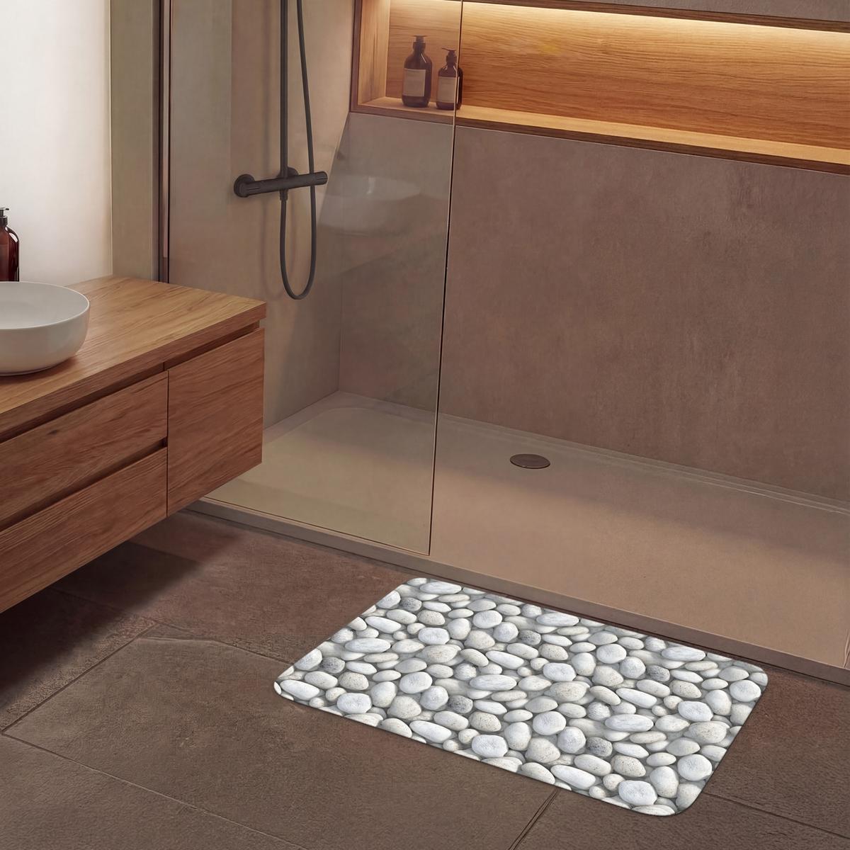 BADEMATTE Steine - Grau - Oval 90x60 cm - Hellgrau, Textil (90/60cm) - OnlyWow
