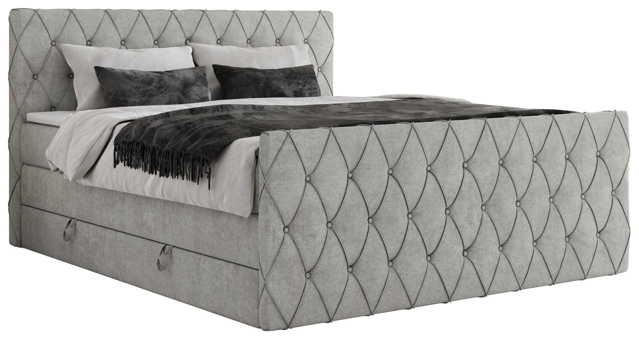 BOXSPRINGBETT MIREN KING DUO 200/200 Hellgrau Struktur - H3 - Hellgrau, Holz/Textil (200/200cm) - MKS