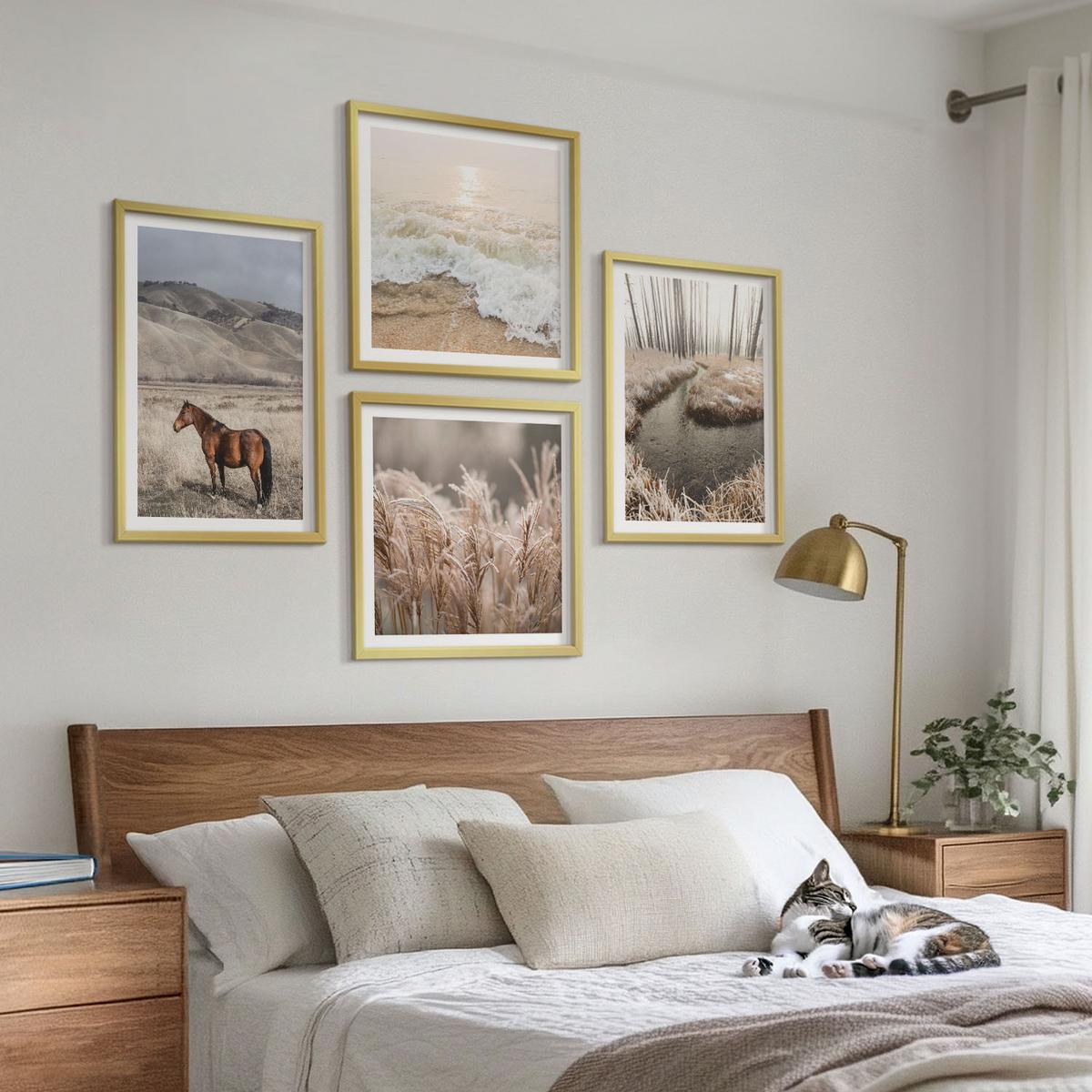 BILDER SET 4er Set - 50x50 cm & 40x60 cm Goldrahmen - Pferdelandschaft Seegraswald - Goldfarben, Kunststoff (50/50cm) - TULUP