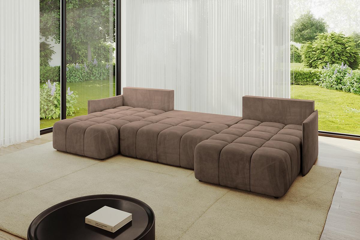 WOHNLANDSCHAFT LONLI-U 355x189x68 Braun Velours - Braun, Holzwerkstoff/Kunststoff (355/68/189cm) - ALTDECOR