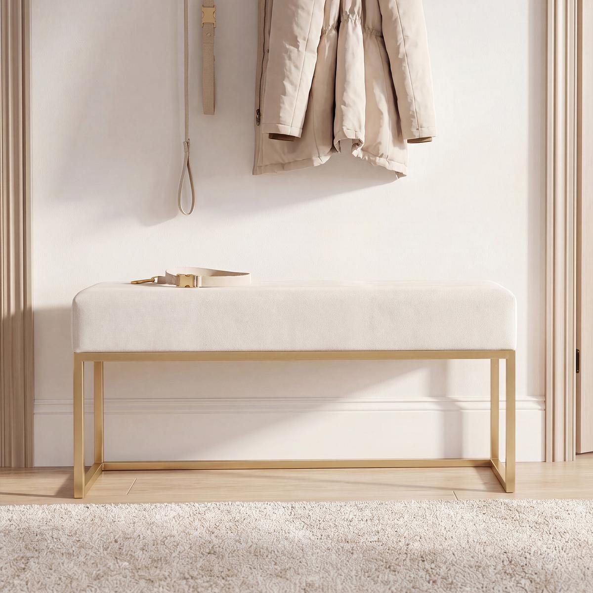 POLSTERBANK PURE 90 cm, Metallgestell, Goldfarben / Creme - Creme, Textil/Metall (90/44/30cm) - Idohome