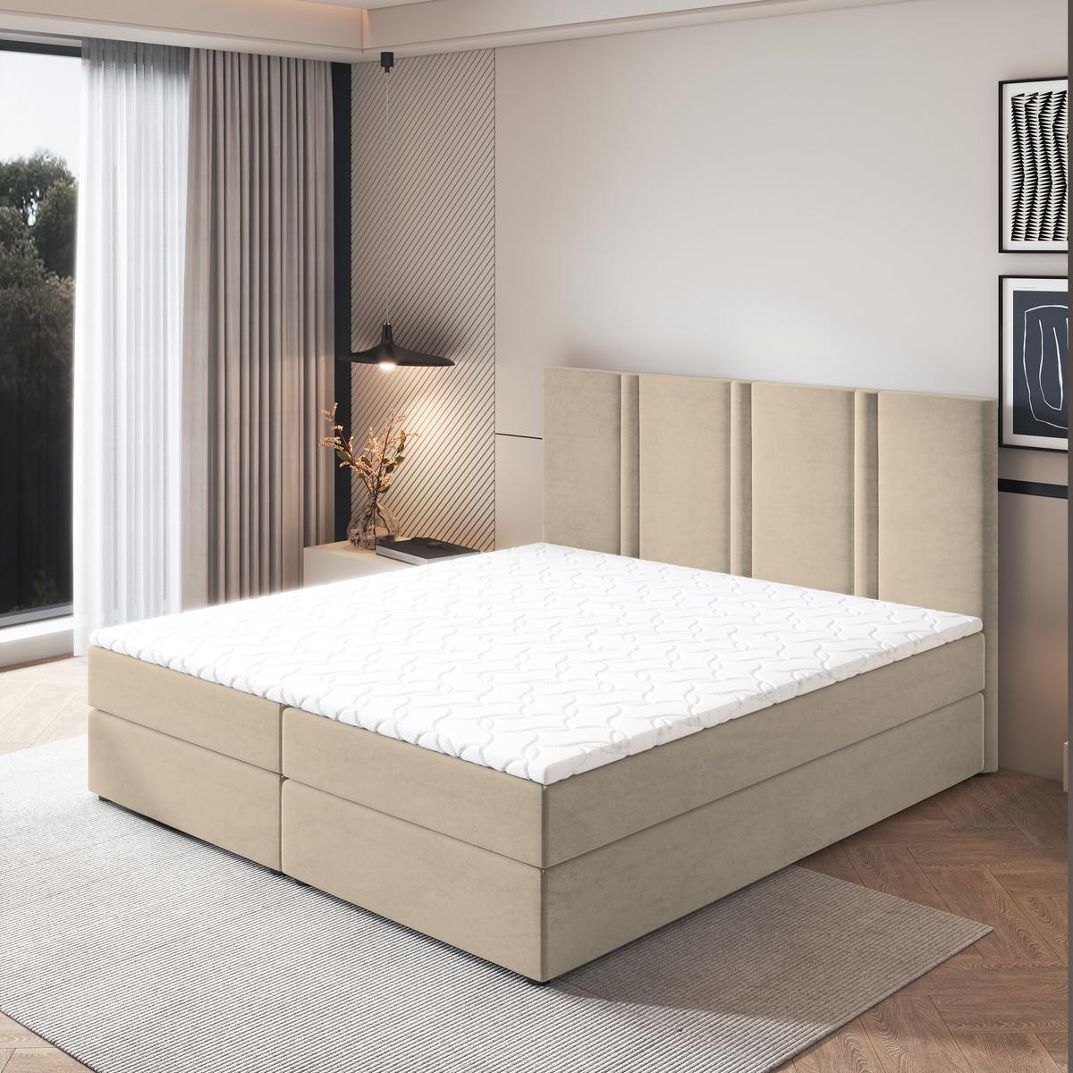 BOXBETT LARIO 160x200 cm mit Matratze und Topper - Beige - Beige, Holz (160/200cm) - MASSENO