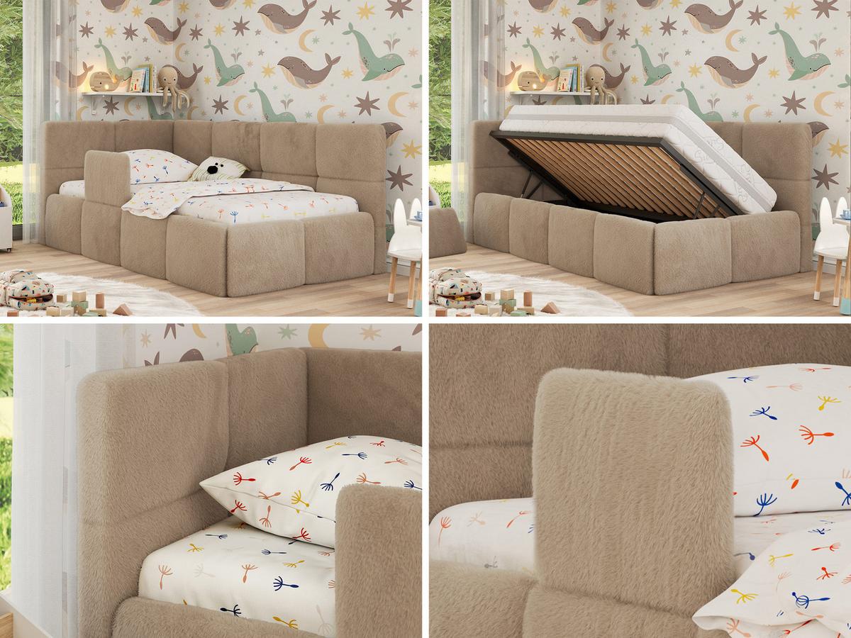 POLSTERBETT ARVO ALTA 90/200 - Beige Plüsch - Schaumstoffmatratze - Links - Beige, Textil (90/200cm) - MKS
