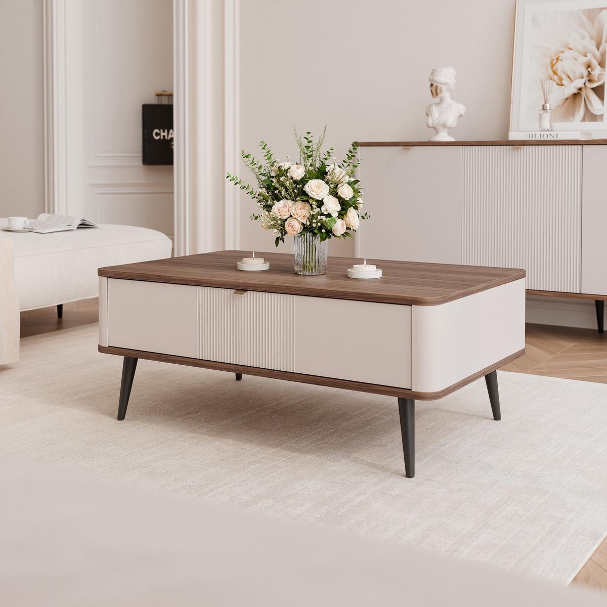 COUCHTISCH NAVANI auf schwarzen Beinen – Kaschmir / Nuss - Kaschmir/Nussbaumfarben, Holzwerkstoff (60/100/42cm) - Idohome