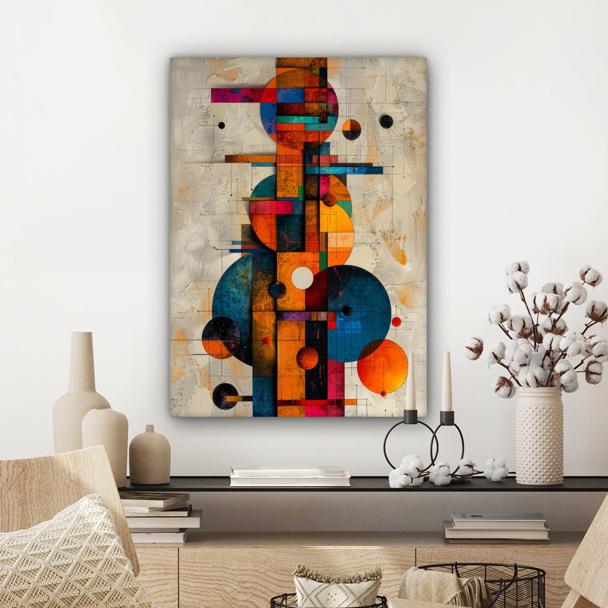LEINWANDBILD Vintage - Moderne Kunst - Orange - Geometrische Formen Wandbild Wohnzimmer 60x80 cm - Multicolor, Textil (60/80cm) - MuchoWow